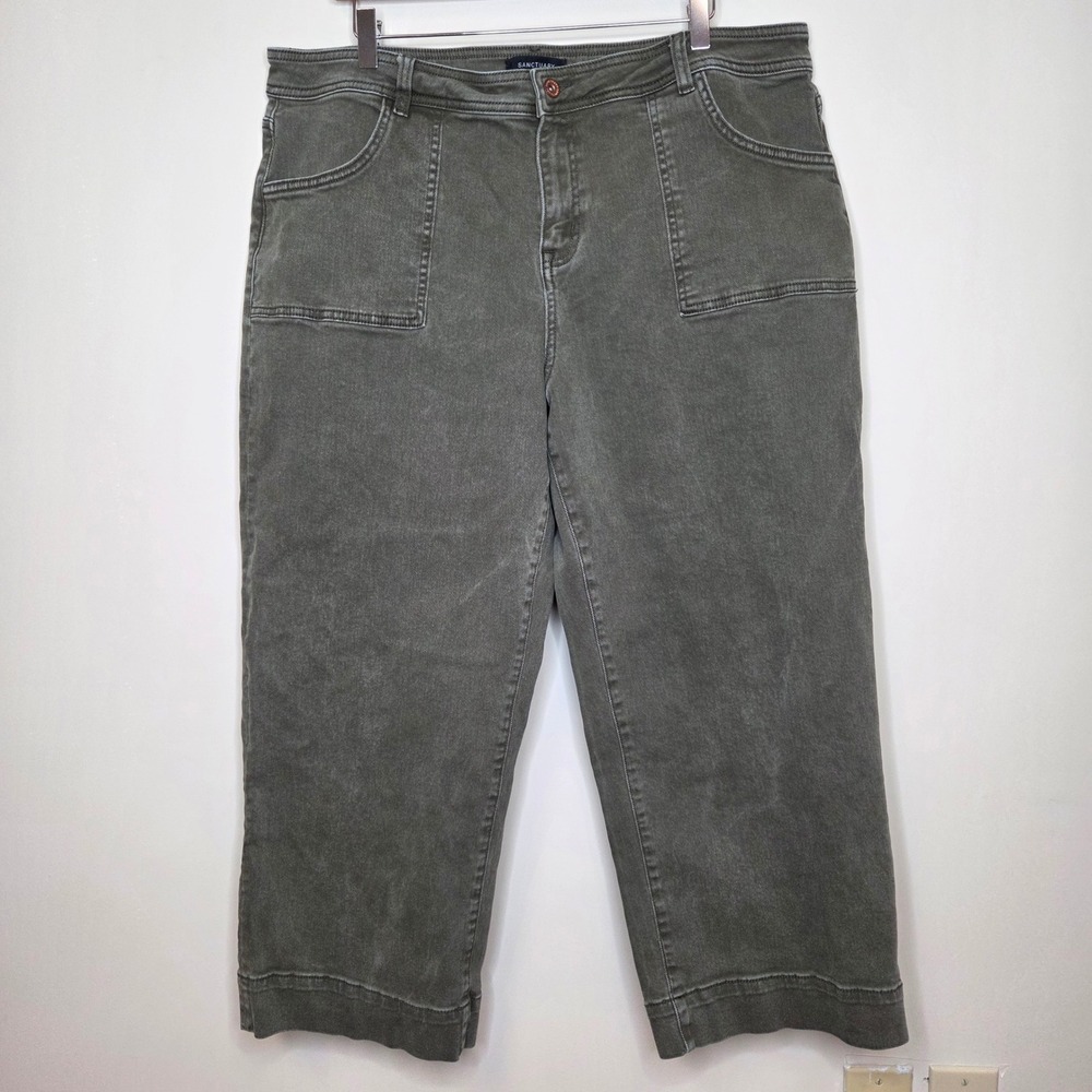 Sanctuary League Crop Pants 16W‎ Olive Green Wide Leg Standard Rise